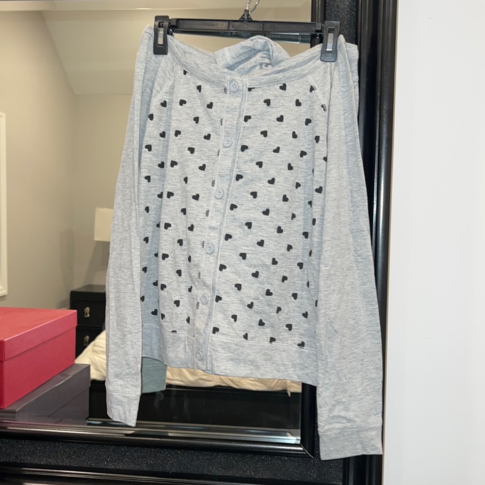 Two piece pajamas set. Top can be born on or off the shoulder